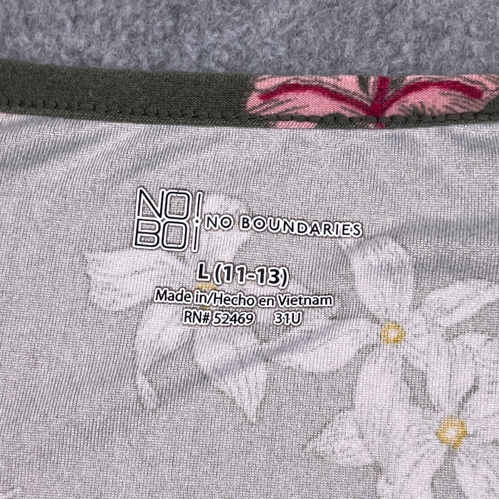 No Boundaries Mini Tiered Dress Womens Large Green Floral Short Sleeve - Picture 2 of 6